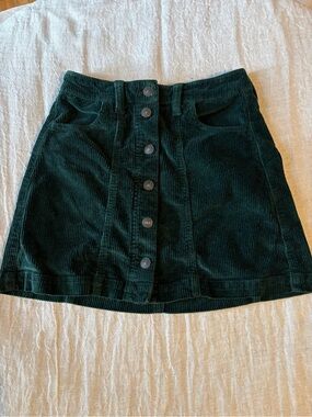 American Eagle Outfitters Dark Green Corduroy Button-Front A-Line Skirt